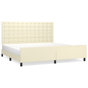 Estrutura de cama c/ cabeceira couro artificial 200x200cm creme H