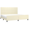 Estrutura de cama c/ cabeceira couro artificial 200x200cm creme 3