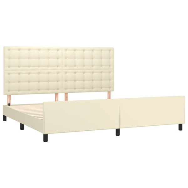Estrutura de cama c/ cabeceira couro artificial 200x200cm creme M 4