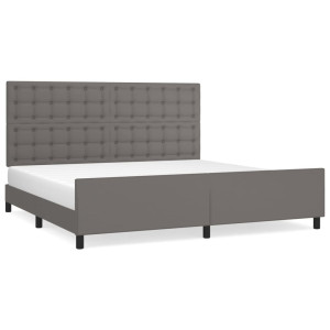 Estrutura cama c/ cabeceira 200x200cm couro artificial cinzento H