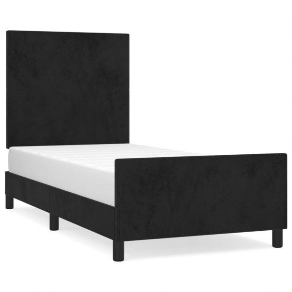 Estrutura de cama c/ cabeceira 90x190 cm veludo preto M 2