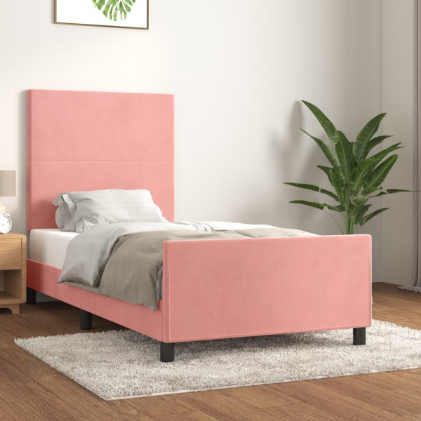 Estructura de cama con cabecero de terciopelo rosa 90x190 cm D