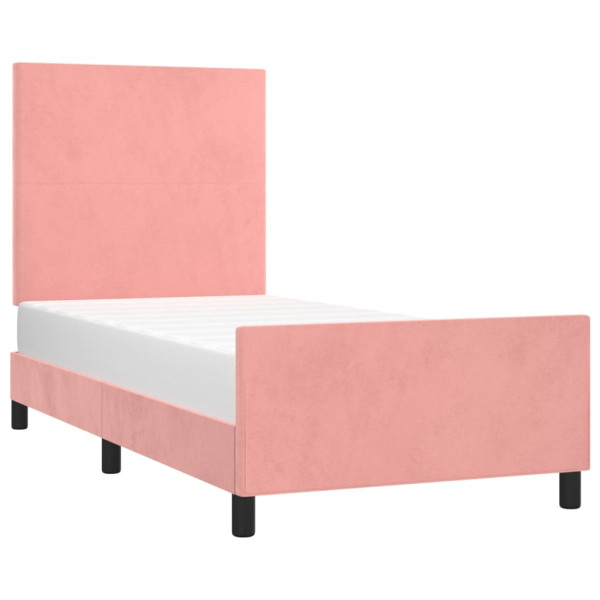 Estrutura de cama c/ cabeceira 90x190 cm veludo rosa M 3