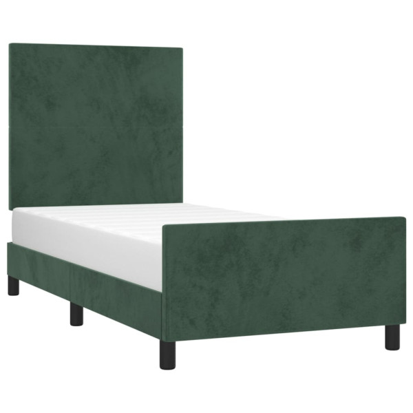 Estructura cama con cabecero terciopelo verde oscuro 90x200 cm M 3