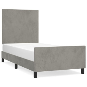 Estrutura de cama sem colchão 100x200 cm veludo cinzento-claro H