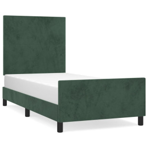 Estrutura de cama sem colchão 100x200 cm veludo verde-escuro H