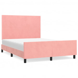 Estrutura de cama c/ cabeceira 140x190 cm veludo rosa H