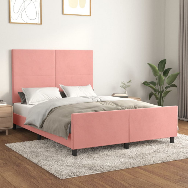 Estructura de cama con cabecero de terciopelo rosa 140x200 cm D