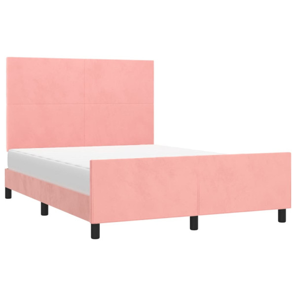 Estrutura de cama c/ cabeceira 140x200 cm veludo rosa M 3