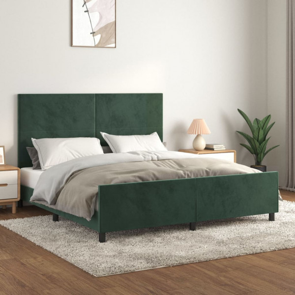 Estructura cama con cabecero terciopelo verde oscuro 160x200 cm D