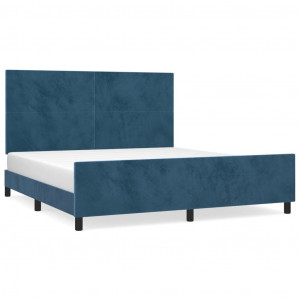 Estrutura de cama sem colchão 160x200 cm veludo azul-escuro H