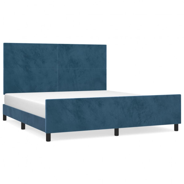 Estructura cama con cabecero terciopelo azul oscuro 160x200 cm M 2