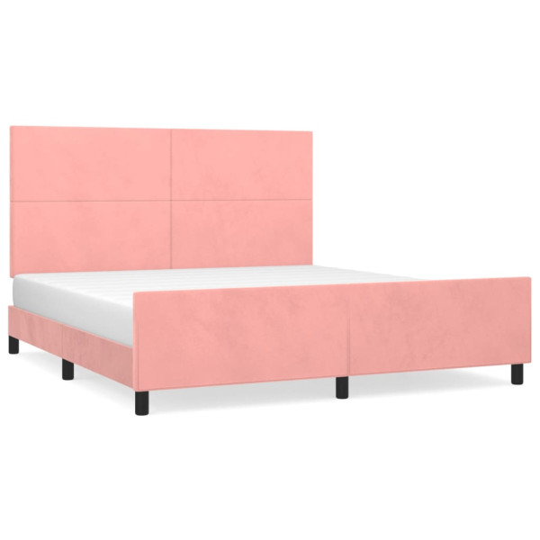 Estrutura de cama c/ cabeceira 160x200 cm veludo rosa M 2