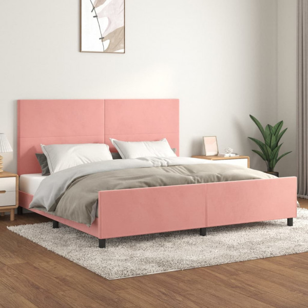 Estructura de cama con cabecero de terciopelo rosa 200x200 cm D
