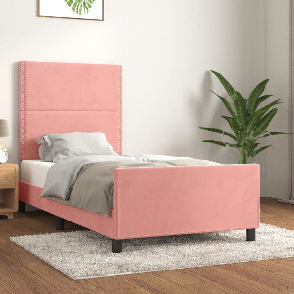 Estructura de cama con cabecero de terciopelo rosa 90x200 cm D