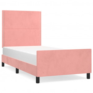 Estrutura de cama c/ cabeceira 90x200 cm veludo rosa H