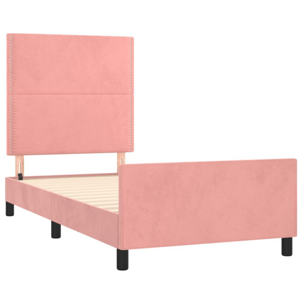 Estructura de cama con cabecero de terciopelo rosa 90x200 cm M 4