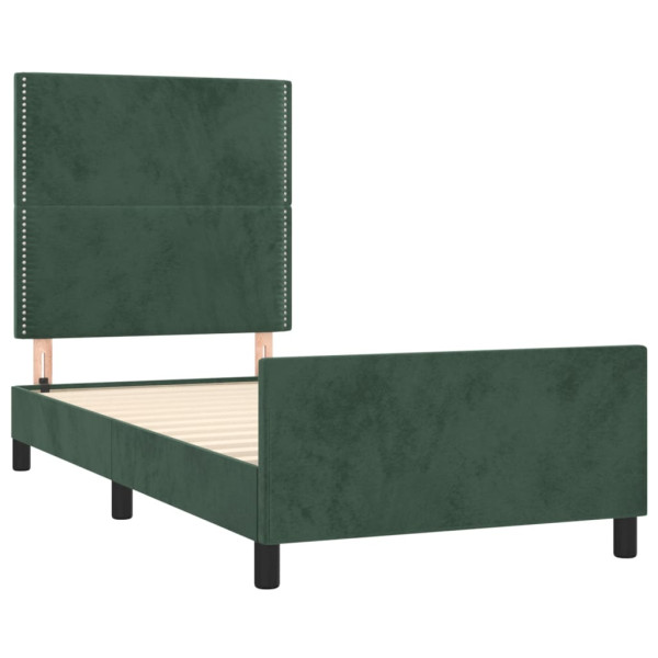 Estrutura de cama sem colchão 100x200 cm veludo verde-escuro M 4