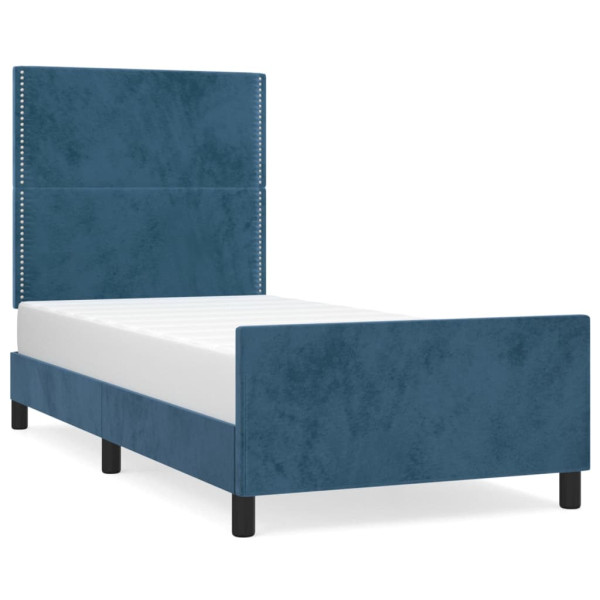 Estrutura de cama sem colchão 100x200 cm veludo azul-escuro M 2