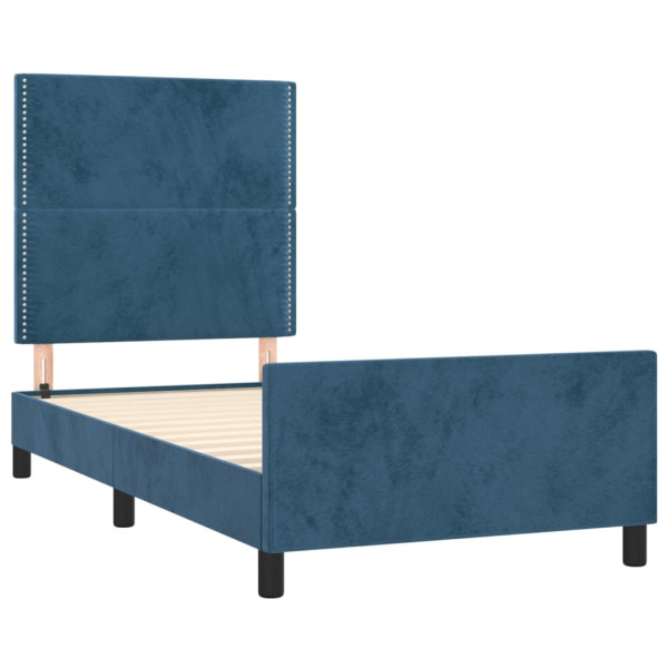 Estrutura de cama sem colchão 100x200 cm veludo azul-escuro M 4