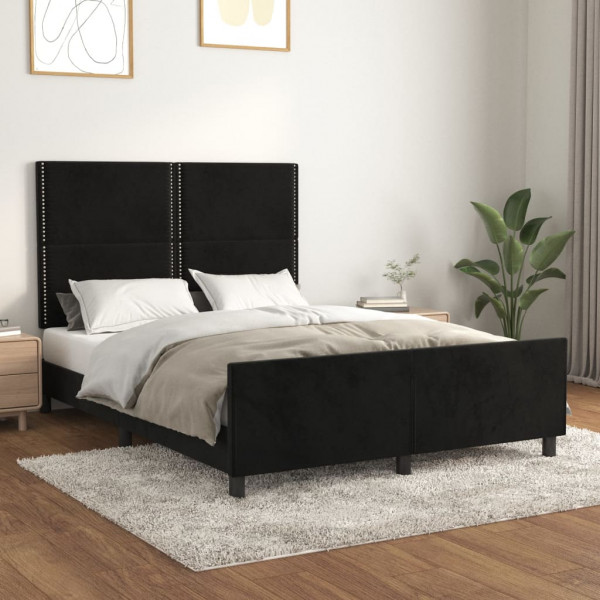 Estructura de cama con cabecero de terciopelo negro 140x190 cm D