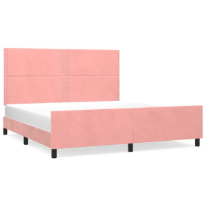 Estructura de cama con cabecero de terciopelo rosa 160x200 cm H
