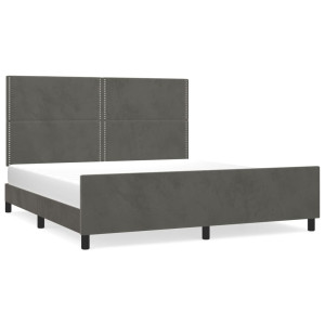 Estrutura de cama c/ cabeceira 180x200cm veludo cinzento-escuro H
