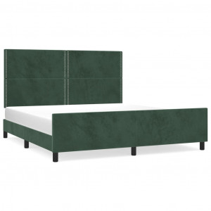 Estrutura de cama c/ cabeceira 180x200 cm veludo verde-escuro H