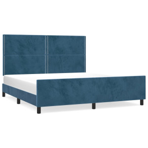 Estrutura de cama c/ cabeceira 180x200 cm veludo azul-escuro H