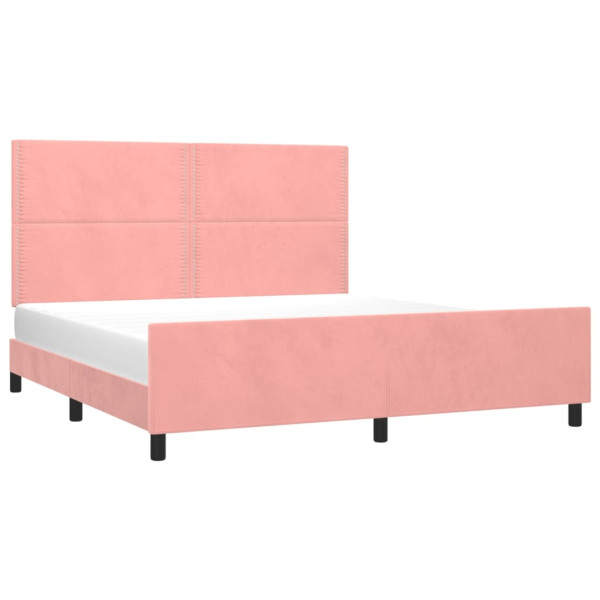 Estrutura de cama c/ cabeceira 180x200 cm veludo rosa M 3