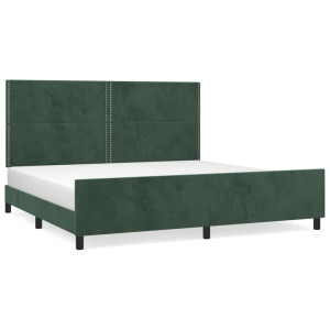 Estrutura de cama sem colchão 200x200 cm veludo verde-escuro H