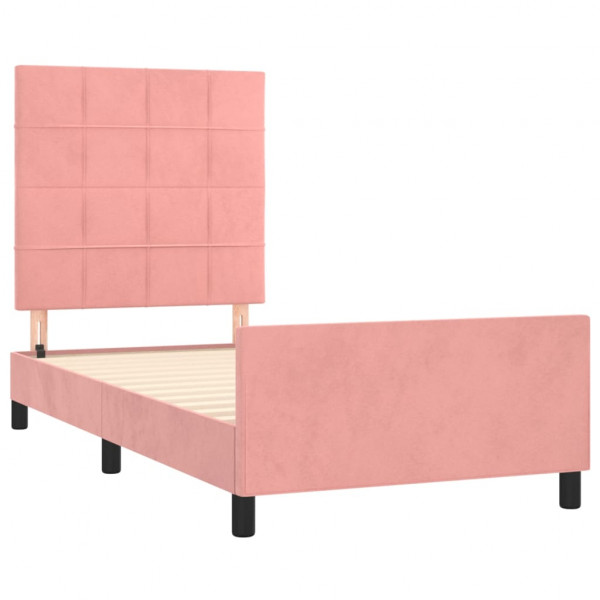 Estructura de cama con cabecero de terciopelo rosa 80x200 cm M 4