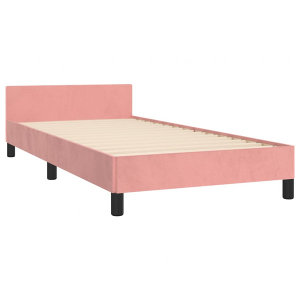 Estrutura de cama c/ cabeceira 80x200 cm veludo rosa M 5