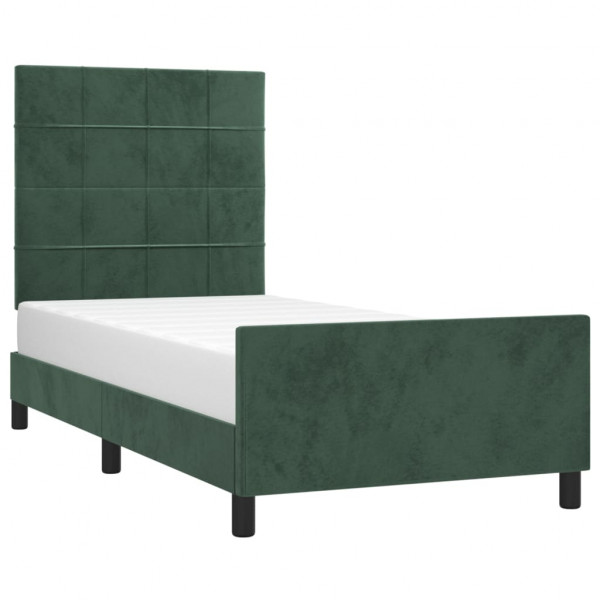 Estructura cama con cabecero terciopelo verde oscuro 90x190 cm M 3