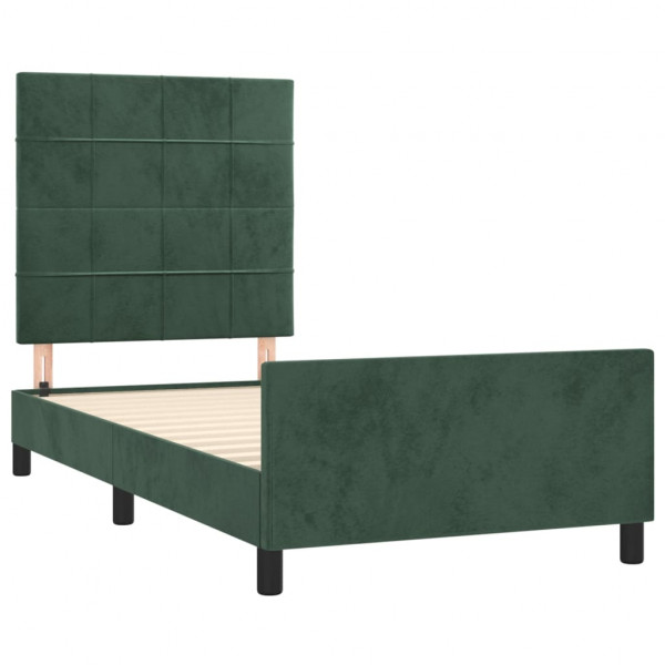 Estrutura de cama sem colchão 90x190 cm veludo verde-escuro M 4