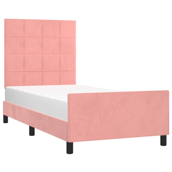 Estructura de cama con cabecero de terciopelo rosa 90x190 cm M 3