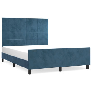 Estrutura de cama sem colchão 140x190 cm veludo azul-escuro H