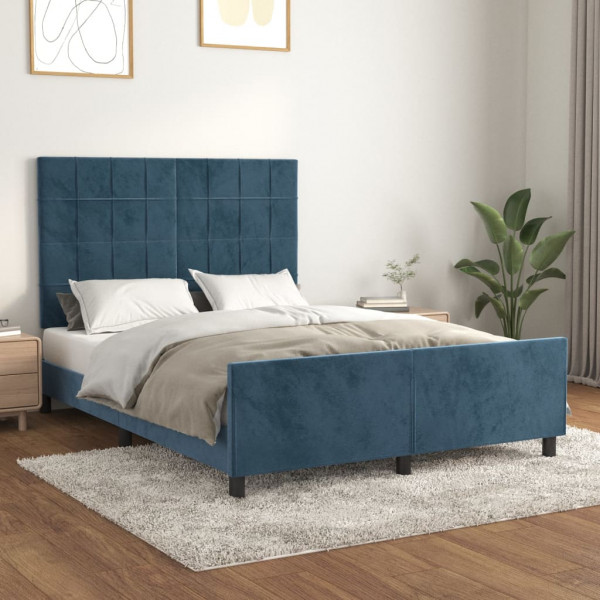 Estructura cama con cabecero terciopelo azul oscuro 140x200 cm D