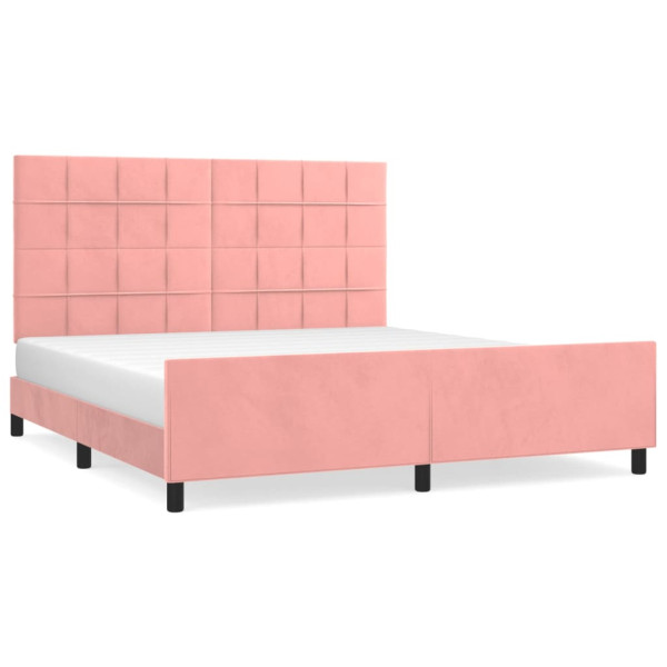 Estrutura de cama c/ cabeceira 160x200 cm veludo rosa M 2