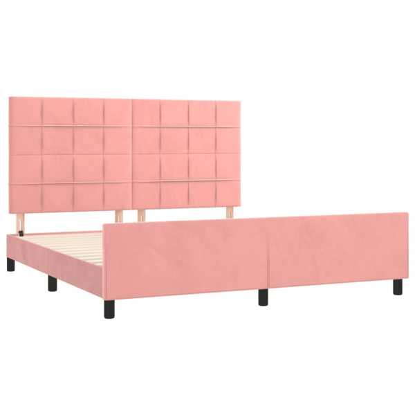 Estructura de cama con cabecero de terciopelo rosa 160x200 cm M 4