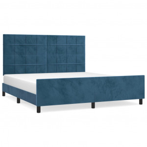Estrutura de cama c/ cabeceira 180x200 cm veludo azul-escuro H