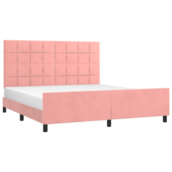 Estrutura de cama c/ cabeceira 180x200 cm veludo rosa M 3