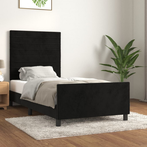 Estructura de cama con cabecero de terciopelo negro 80x200 cm D