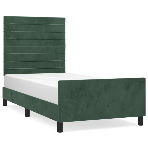 Estructura cama con cabecero terciopelo verde oscuro 80x200 cm M 2