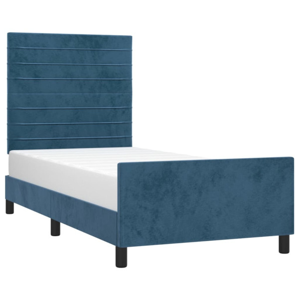 Estructura cama con cabecero terciopelo azul oscuro 80x200 cm M 3
