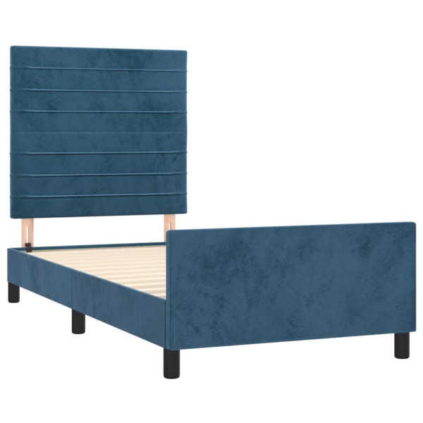 Estructura cama con cabecero terciopelo azul oscuro 80x200 cm M 4