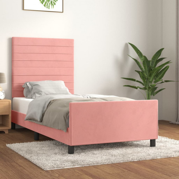Estructura de cama con cabecero de terciopelo rosa 80x200 cm D