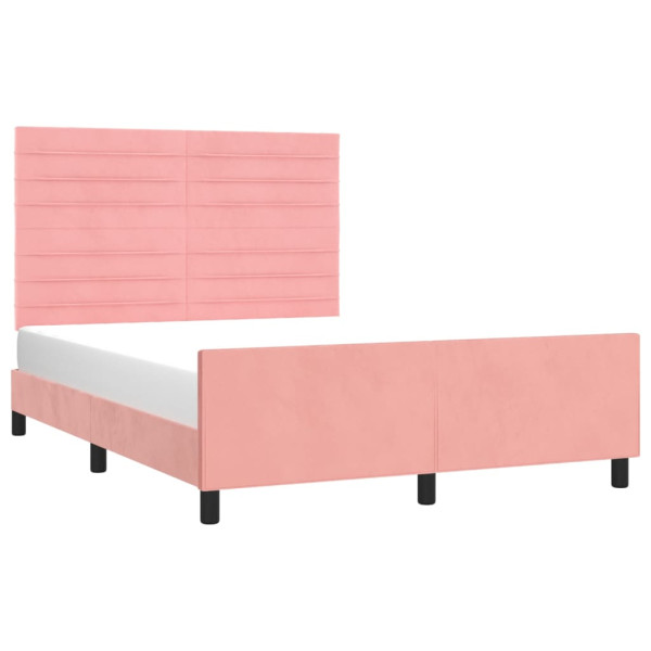 Estrutura de cama c/ cabeceira 140x190 cm veludo rosa M 3