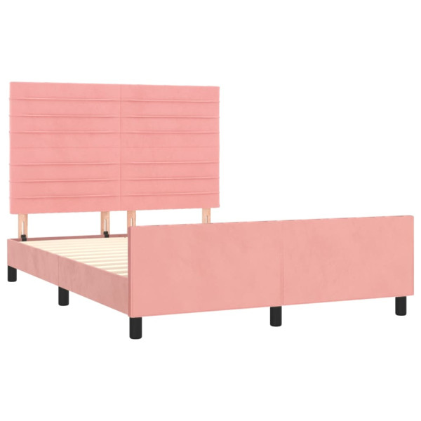 Estructura de cama con cabecero de terciopelo rosa 140x190 cm M 4