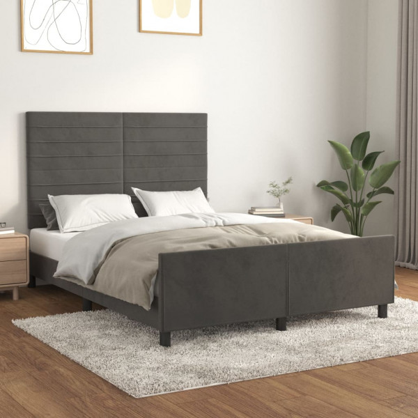 Estructura cama con cabecero terciopelo gris oscuro 140x200 cm D